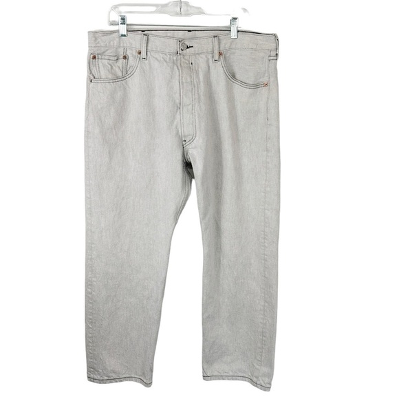 Levis Button Fly 501 Straight Fit Jeans Men's 40/30 Actual 38/28 Light Gray - Picture 2 of 11